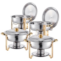 Chafing Dish Buffet Set, 5 Qt 4 Pack, Stainless Steel Chafer with 4 Full Size Pans, Round Catering Warmer Server with Lid Water Pan Folding Stand Clip