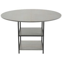 Round Dining Table, 47 inch Wood Table for 4-6 Person, Modern Circle Dinner Furniture, Leisure Tables with Storage Shelf and Metal Legs, for Home Kitc