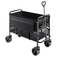 Double Decker Wagon Collapsible, 400L Heavy Duty Folding Wagon Cart, Extended Long Garden Cart with All-Terrain Wheels, Support Up to 450lbs, Outdoor 