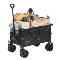 Collapsible Folding Wagon, 220 L Beach Wagon Cart with All-Terrain Wheels, Heavy Duty Folding Wagon Cart Max 330 lbs with Drink Holders, Sports Wagon 