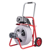 Drain Cleaner Machine 22m x 13mm, Auto Feed Sewer Snake Drain Auger on Wheels, Portable Drain Cleaning Machine with 8 Cutters & Air-Activated Foot Swi