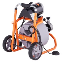 Drain Cleaner Machine 100FT x 3/8 Inch, Auto Feed Sewer Snake Drain Auger on Wheels, Portable Drain Cleaning Machine with 8 Cutters & Air-activated Fo