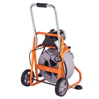 Drain Cleaner Machine 100FT x 1/2 Inch, Auto Feed Sewer Snake Drain Auger on Wheels, Portable Drain Cleaning Machine with 8 Cutters & Air-activated Fo