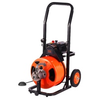 Drain Cleaner Machine 75FT x 1/2Inch, Auto Feed Sewer Snake Auger with 4 Cutter & Air-activated Foot Switch for 2" to 4" Pipes, Orange, Black