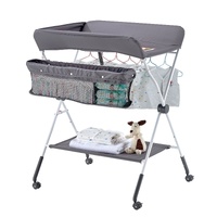 Baby Changing Table, Foldable Diaper Change Station with Side Basket, Adjustable Height Portable Changing Table with Lockable Wheels, Multi-Functional