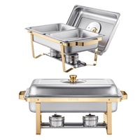 Chafing Dish Buffet Set, 4 Qt 2 Pack, Stainless Steel Chafer with 4 Half Size Pans, Rectangle Catering Warmer Server with Glass Lid Water Pan Folding 