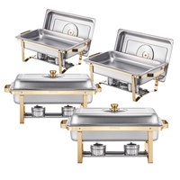 Chafing Dish Buffet Set, 8 Qt 4 Pack, Stainless Steel Chafer with 4 Full Size Pans, Rectangle Catering Warmer Server with Glass Lid Water Pan Folding 