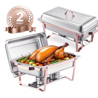 Chafing Dish Buffet Set, 8 Qt 2 Pack, Stainless Steel Chafer with 2 Full Size Pans, Rectangle Catering Warmer Server with Lid Water Pan Stand Fuel Hol