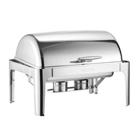 Roll Top Chafing Dish Buffet Complete Set, 9Qt Stainless Steel Chafer with Full Size Pan, Rectangle Catering Warmer Server with Lid Water Pan Folding 