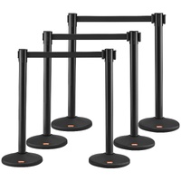 Crowd Control Stanchions, 6-Pack Crowd Control Barriers with 3PCS 6.5FT Black Retractable Belts, Plastic Stanchion Queue Post, Belt Barriers Line Divi