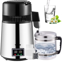 1.1 Gal Water Distiller, 0.3 Gal/H, 750W Distilled Water Maker Machine 0-99H Timing Set Temp Display, 304 Stainless Steel Countertop Distiller Glass C