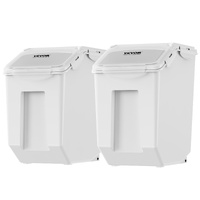 Ingredient Storage Bin, 2 x 15L Dispenser Bin with 2 Measuring Cups, Attachable Casters and Airtight Lid, 2 Pcs/Set Dog Pet Food Storage Container, PP