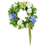 Artificial Decorative Wreath 58.42 cm Blue White Green Hydrangeas Roses