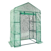 Walk-in Green House, 4.6 x 2.4 x 6.7 ft Greenhouse with Shelves, Set Up in Minutes, High Strength PE Cover with Doors & Windows and Steel Frame, Suita