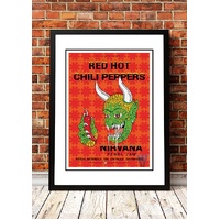Red Hot Chili Peppers / Nirvana / Pearl Jam ‘Cow Palace’ USA Concert Poster 1991 - Framed A5
