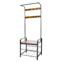 4-In-1 Coat Rack Large Capacity Freestanding Hall Tree 183 High Entryway Bench with 8 Detachable Hooks Hanging Rod and 2-Tier Shoe Storage Rustic Brow