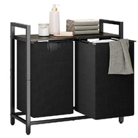 Laundry Hamper Basket Metal Laundry Organizer with MDF Shelf and 2 Waterproof Pull-Out Removable Dirty Clothes Bags for Laundry Room Bedroom Bathroom 