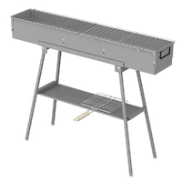 Portable Charcoal Grill Rectangular Folding Stainless Steel BBQ Grill L100xW18cm For Skewer and Kebabs with Storage Shelf Outdoor Camping Patio Cookin