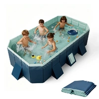 2.6m Foldable Pool PVC Non Inflatable Large Rectangle Pool Holding up to 6 People Hard Thickened Paddling Pool Easy Collapsible and Drainage 260×165×5