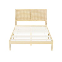 Artiss Bed Frame Queen Size with Rattan Headboard Wooden Bed Base BRUNO