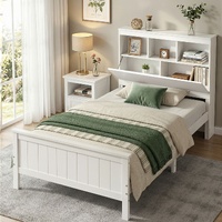Artiss Single Bed Frame with Storage Headboard and Footboard Wooden Bed Base White