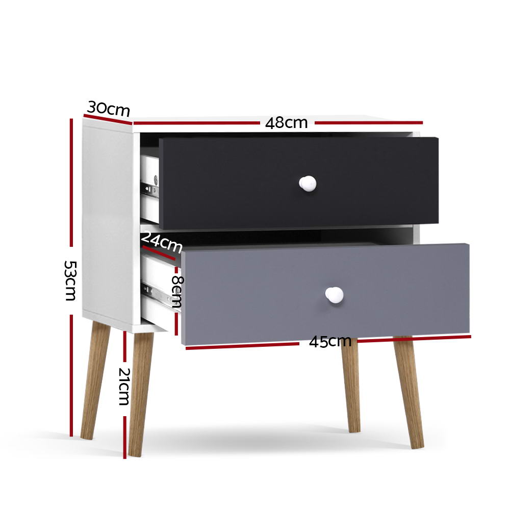 Artiss Bedside Table 2 Drawers - BONDS White