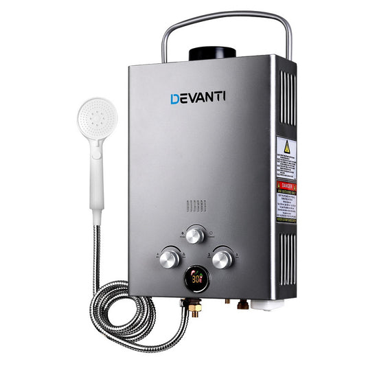 Devanti Portable Gas Water Heater With Pump LPG System Grey