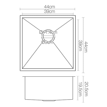 Cefito Kitchen Sink 44X44CM Stainless Steel Basin Single Bowl Black