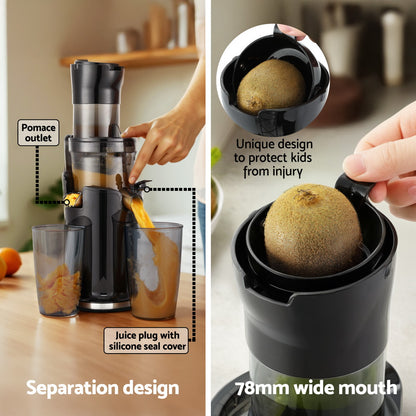 Devanti Slow Juicer Cold Press Fruit Juice Extractor 200W Black