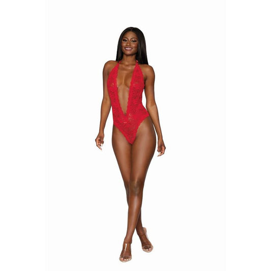 Dreamgirl Heart Back Deep V Neck Teddy Black - Red