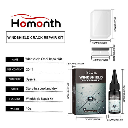 Homonth windshield crack repair kit, car front windshield nano repair liquid set, quickly repairs cracks, clear vision, safe travel