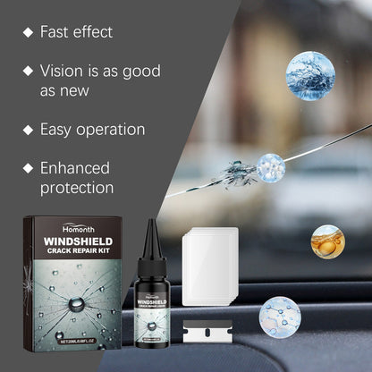 Homonth windshield crack repair kit, car front windshield nano repair liquid set, quickly repairs cracks, clear vision, safe travel