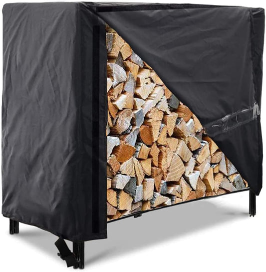 Firewood Log Rack Cover 4ft / 8ft Heavy Duty Waterproof Wood Pile Outdoor Patio Garden Fireplace Holder Fire Storage Covers (4FT: 48" x 24" 42")  4FT: 42"