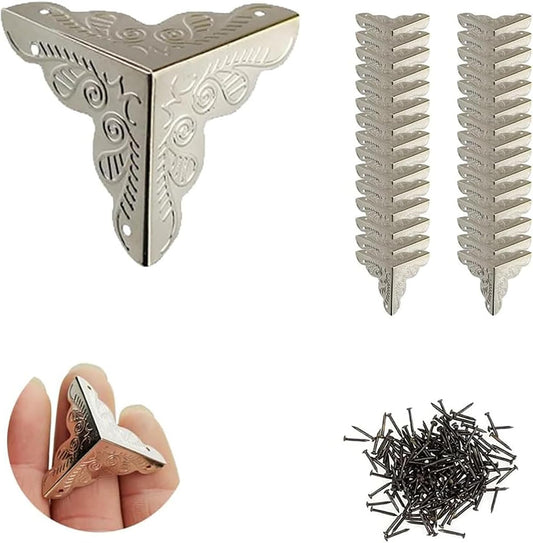 50PCS Dust Catchers for Stairs, Edge Corner Cover with Screws, Table Corner Protectors, Antique Stairs Dust Corners Decorative, for Tables, Walls & Baseboards (Silver, 1.38in)