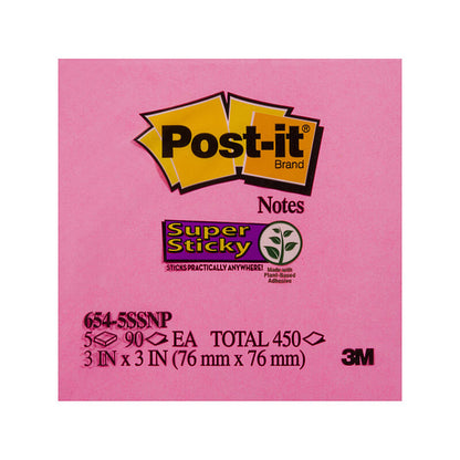 POST-IT Super Sticky 654-5SSNP Pnk75X75 Pack of 5