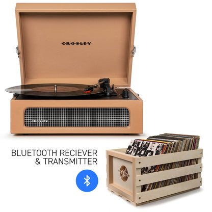 CROSLEY Crosley Voyager Tan - Bluetooth Portable Turntable  & Record Storage Crate