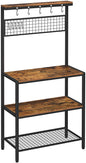 Industrial Kitchen Baker's Rack with Storage Shelves 10 Hooks and Metal Mesh Shelf 84 x 40 x 170 cm Rustic Brown
