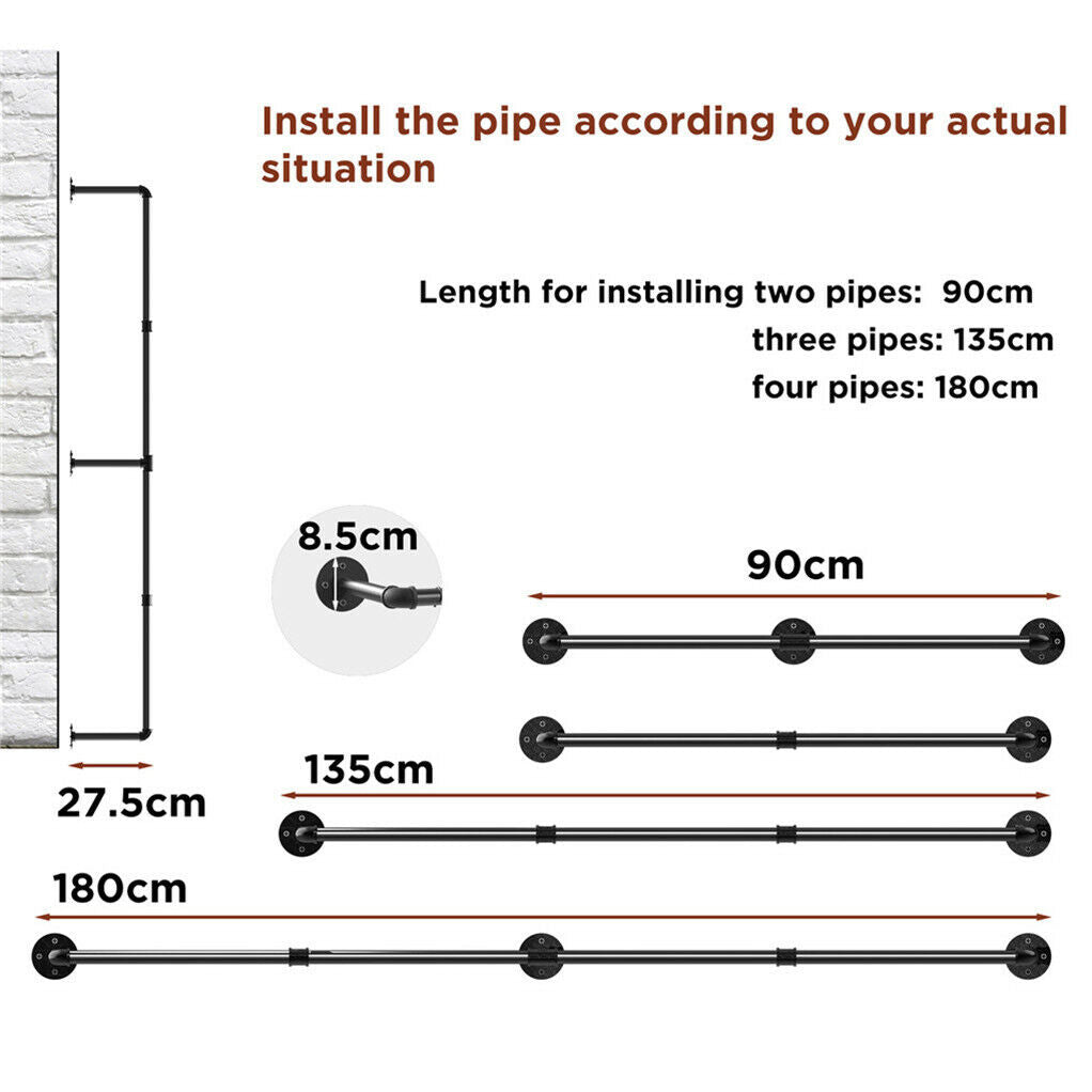 Industrial Iron Pipe Clothes Rail Vintage Wall Shelf