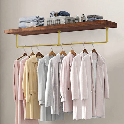 Vintage Iron Clothes Rail Gold Wall Mounted Garment Rack