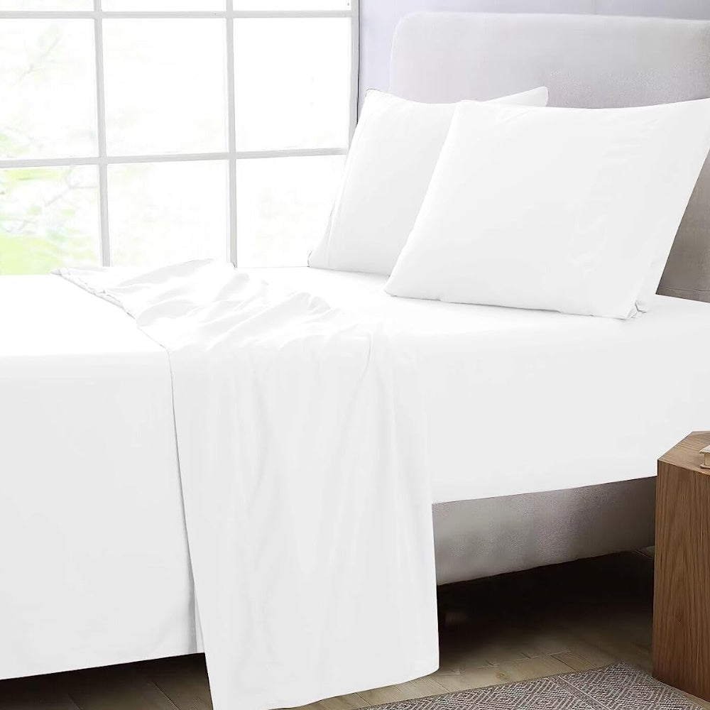 GOMINIMO 4 Pcs Bed Sheet Set 2000 Thread Count Ultra Soft Microfiber - King (White)