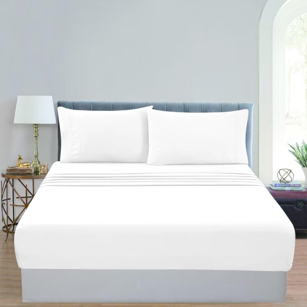GOMINIMO 4 Pcs Bed Sheet Set 2000 Thread Count Ultra Soft Microfiber - King (White)