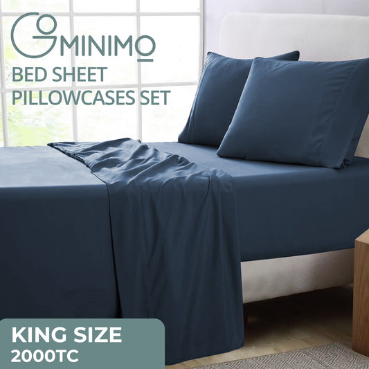 GOMINIMO 4 Pcs Bed Sheet Set 2000 Thread Count Ultra Soft Microfiber - King (Royal Blue)