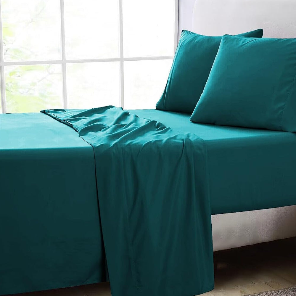 GOMINIMO 4 Pcs Bed Sheet Set 1000 Thread Count Ultra Soft Microfiber - Single (Teal)