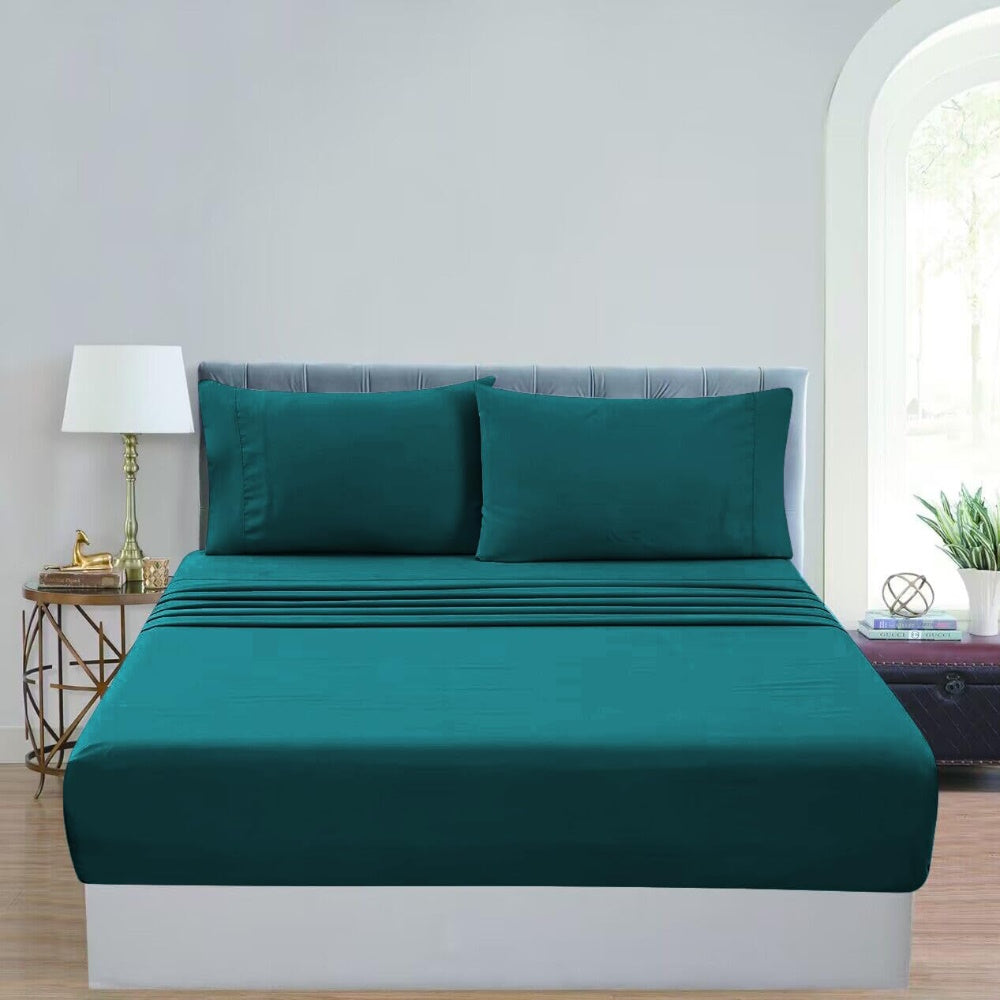 GOMINIMO 4 Pcs Bed Sheet Set 1000 Thread Count Ultra Soft Microfiber - Single (Teal)