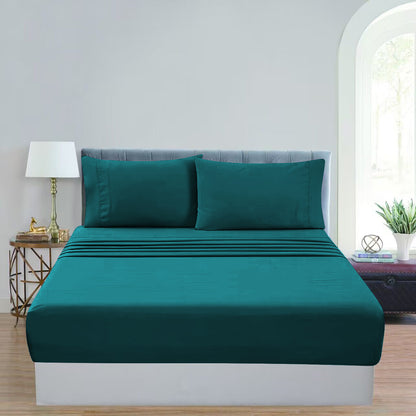 GOMINIMO 4 Pcs Bed Sheet Set 1000 Thread Count Ultra Soft Microfiber - King (Teal)