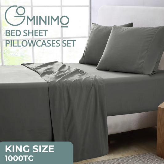 GOMINIMO 4 Pcs Bed Sheet Set 1000 Thread Count Ultra Soft Microfiber - King (Grey)