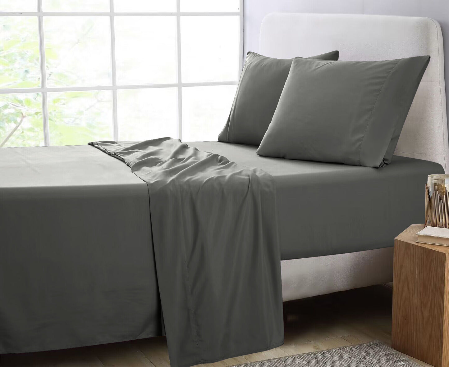 GOMINIMO 4 Pcs Bed Sheet Set 1000 Thread Count Ultra Soft Microfiber - King (Grey)
