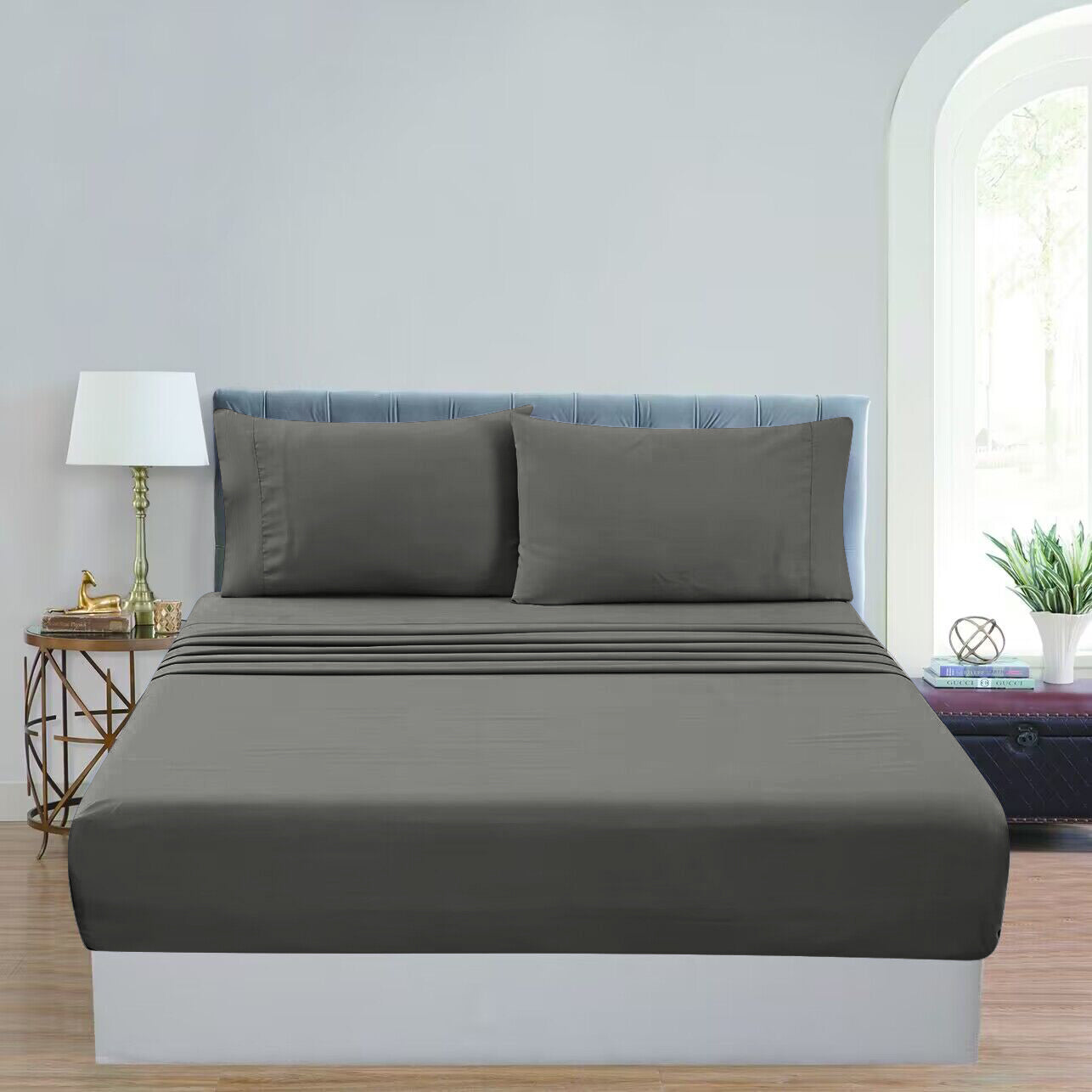 GOMINIMO 4 Pcs Bed Sheet Set 1000 Thread Count Ultra Soft Microfiber - King (Grey)