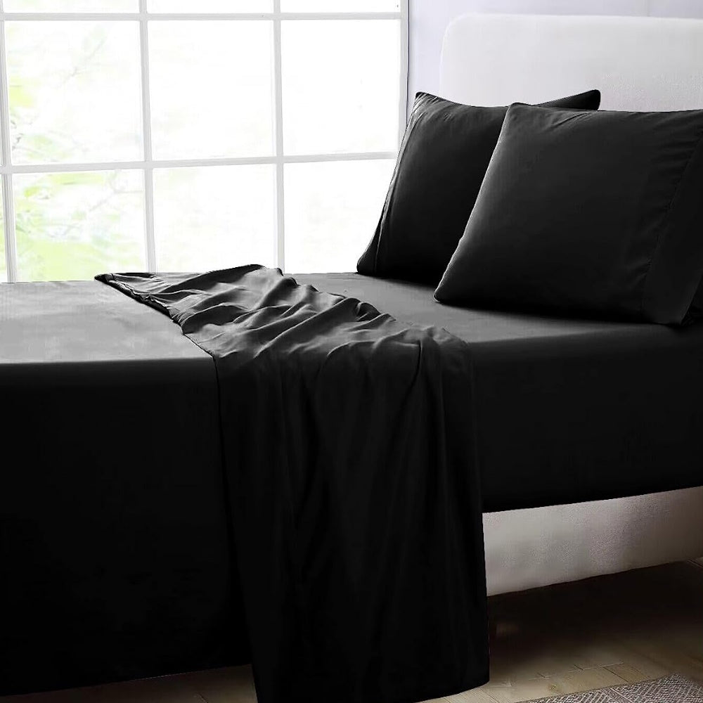 GOMINIMO 4 Pcs Bed Sheet Set 1000 Thread Count Ultra Soft Microfiber - Single (Black)