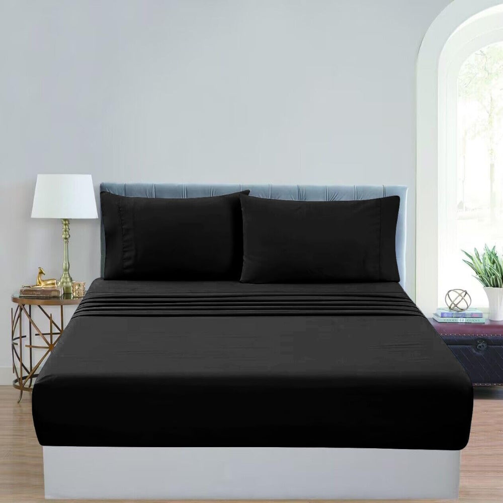 GOMINIMO 4 Pcs Bed Sheet Set 1000 Thread Count Ultra Soft Microfiber - Single (Black)